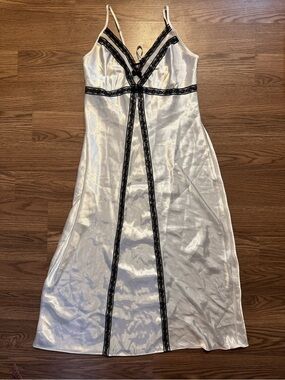 Silky Ivory/White Slip Dress with Black Lace Trim